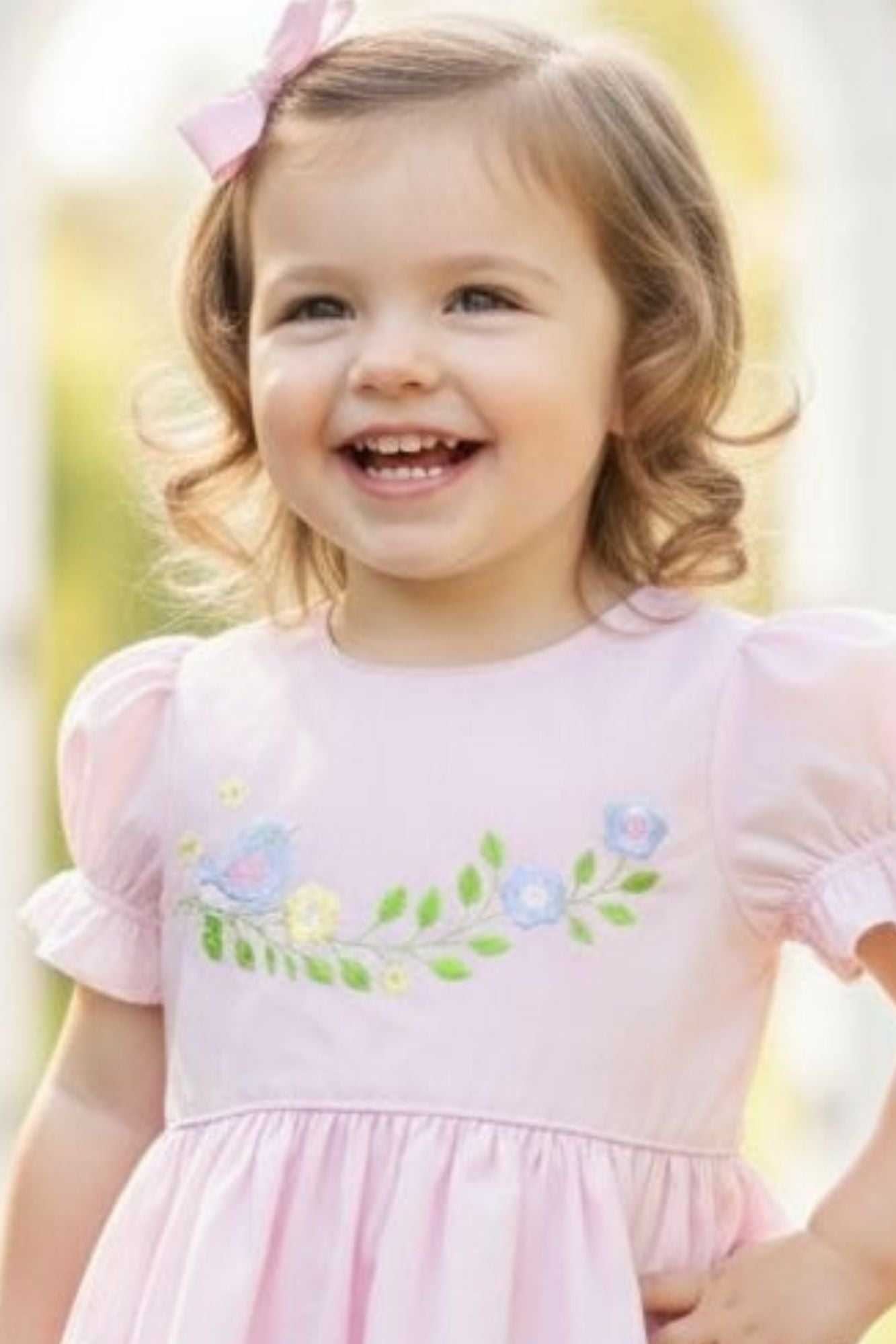 Girls Pink Floral Embroidered Fit And Flare Frock