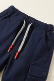 Blue Cargo Pants with Drawstring Waist