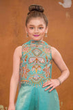 Sea Green Embroidered Palazzo Set For Girls