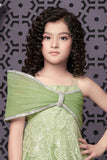 Designer Pista Green Bow Embellished And Sequins Work Party Wear Gown For Girls