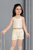 Ivory Crochet Co-ord Set with Belt And Purse For Girls