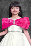 Off-White Party Wear Frock with Pink Bow Appliqué And Flared Skirt For Girls