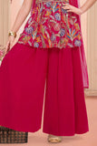 Rani Pink Palazzo Set With Embroidered Multicolor Peplum Top For Girls
