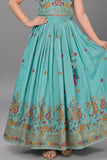 Aqua Blue Multicolor Embroidered Lehenga Choli Set For Girls
