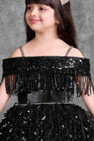 Black Sequin Party Frock For Girls
