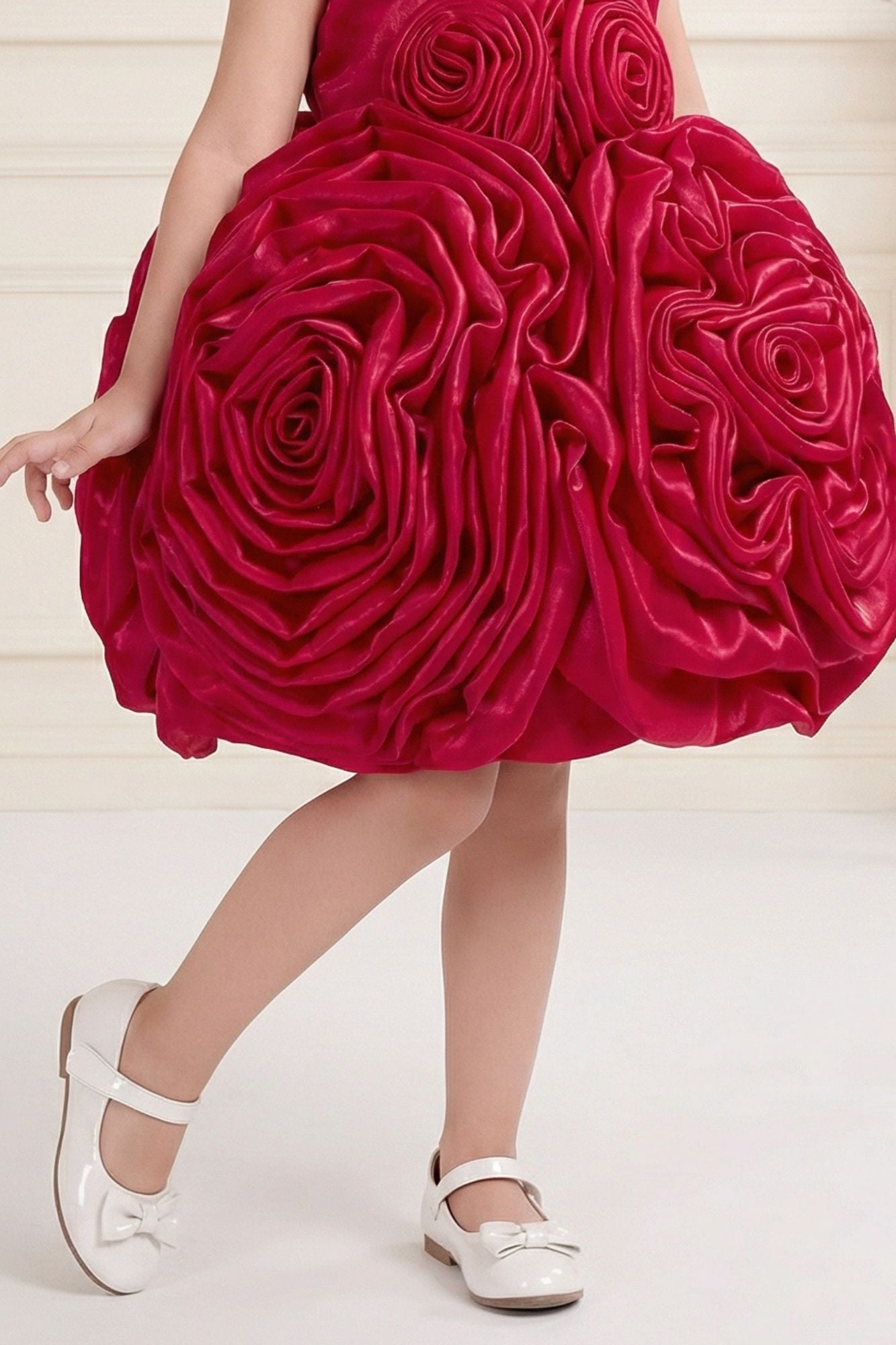 Rani Pink 3D Rosette Appliqué Party Wear  Frock For Girls