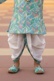 Aqua Blue With Leaf Printed Festive Dhoti Set for Boys