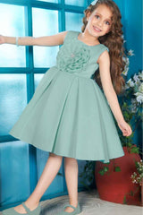 Sea Green Partywear Frock With Floral Embellished For Girls