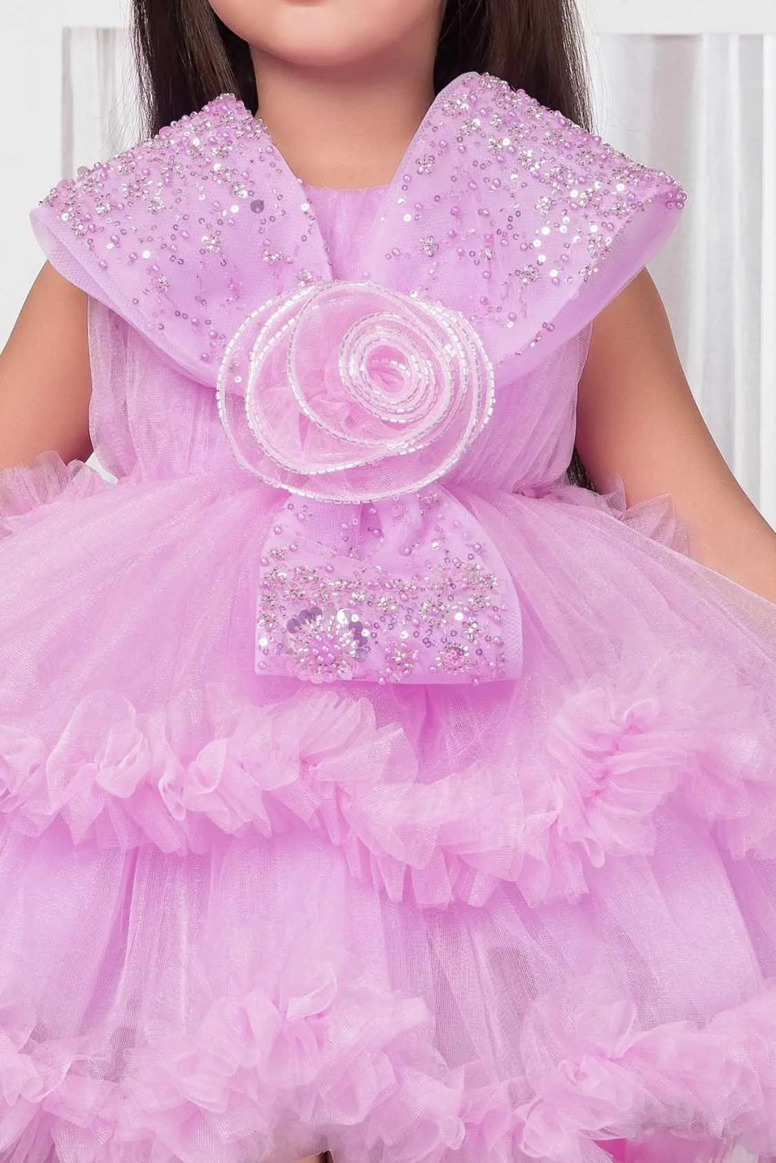 Lavender Sequin Bow Party Frock For Girls