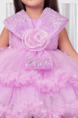 Lavender Sequin Bow Party Frock For Girls