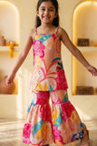 Girls Multicolor Floral Printed Sharara Set with Spaghetti Strap Kurti And Dupatta