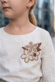 Girls Beige Wide-Leg Pants with Embroidered Top Set