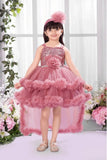 Onion Pink Party Frock with Sequin Bodice And Ruffle Layers For Girls