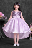 Lavender High-Low Party Wear Frock with Sequin Bow For Girls