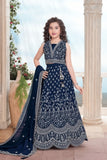 Navy Blue Embroidered Lehenga Choli Set with Dupatta For Girls