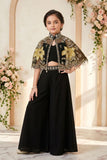 Black Embroidered Cape Style Palazzo Set For Girls With Designer Jacket