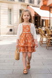 Girls Rust Orange Printed Frock with Crochet Shrug