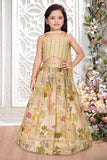 Girls Fawn Bead Embellished Lehenga Choli With Lehenga And Dupatta