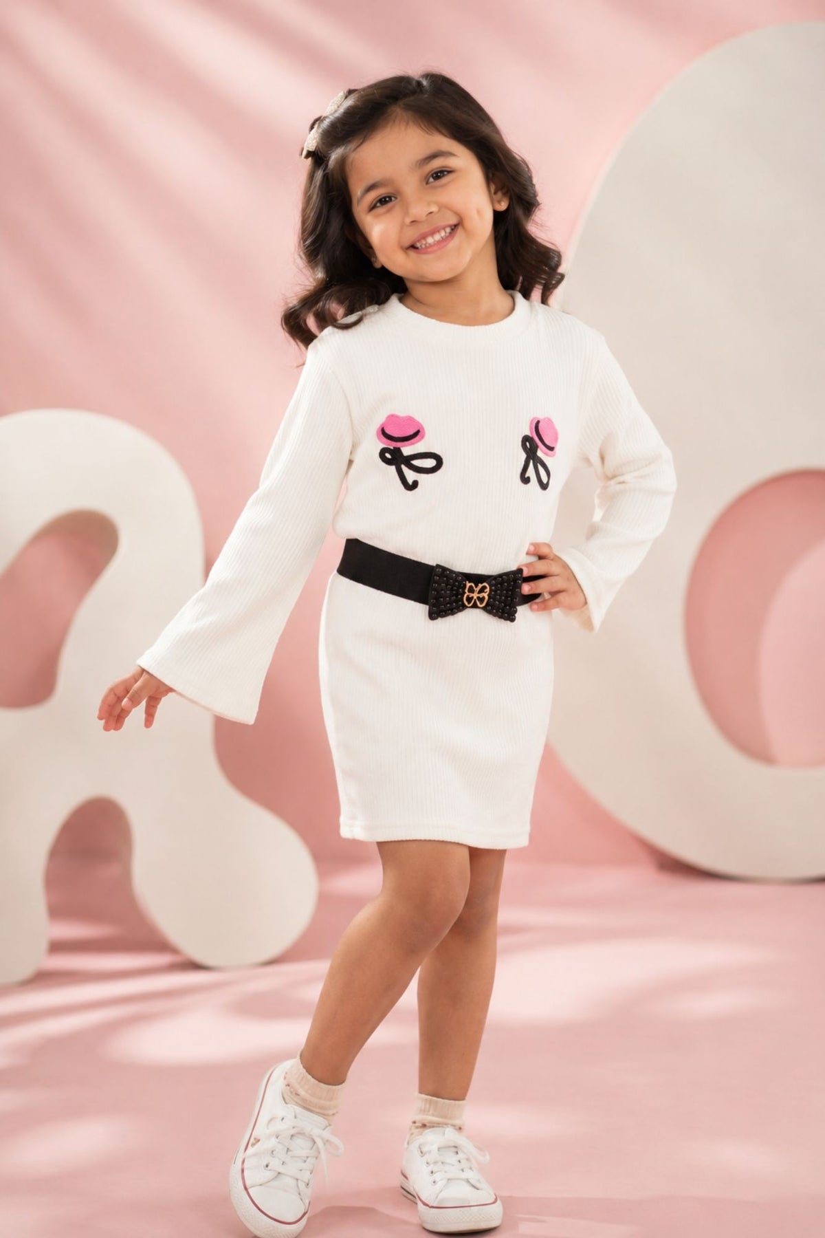 White Embroidered Top & Skirt Co-ord Set For Girls