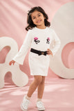 White Embroidered Top & Skirt Co-ord Set For Girls