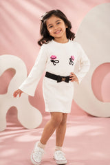 White Embroidered Top & Skirt Co-ord Set For Girls