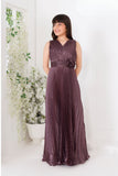Wine Pleated Full-Length Party Gown with Floral Waist Detail For Girls
