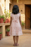 Pink Embroidered Pleated Frock For Girls