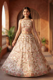 Luxury Cream Sequin Embroidered Lehenga Choli with Floral Motifs For Girls