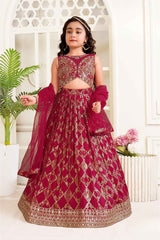 Maroon Mirror Work And Embroidered With Printed Lehenga Choli Set For Girls