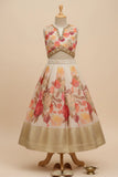 Cream And Red Bloom Floral Lehenga Choli Set For Girls