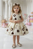 Girls Cream Embroidered Party Wear Frock with Floral Motif