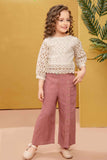 Blush Pink Palazzo Set with Lace Embroidered Top For Girls