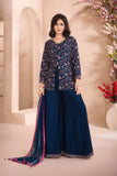 Navy Blue Palazzo Set with Multicolor Floral Embroidered Top And Dupatta for Girls