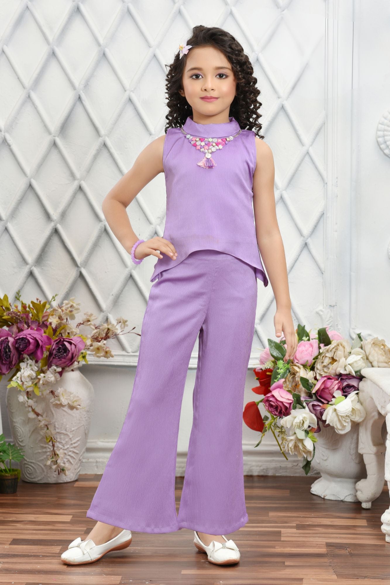 Stylish Lavender Casual Co Ord Set For Girls