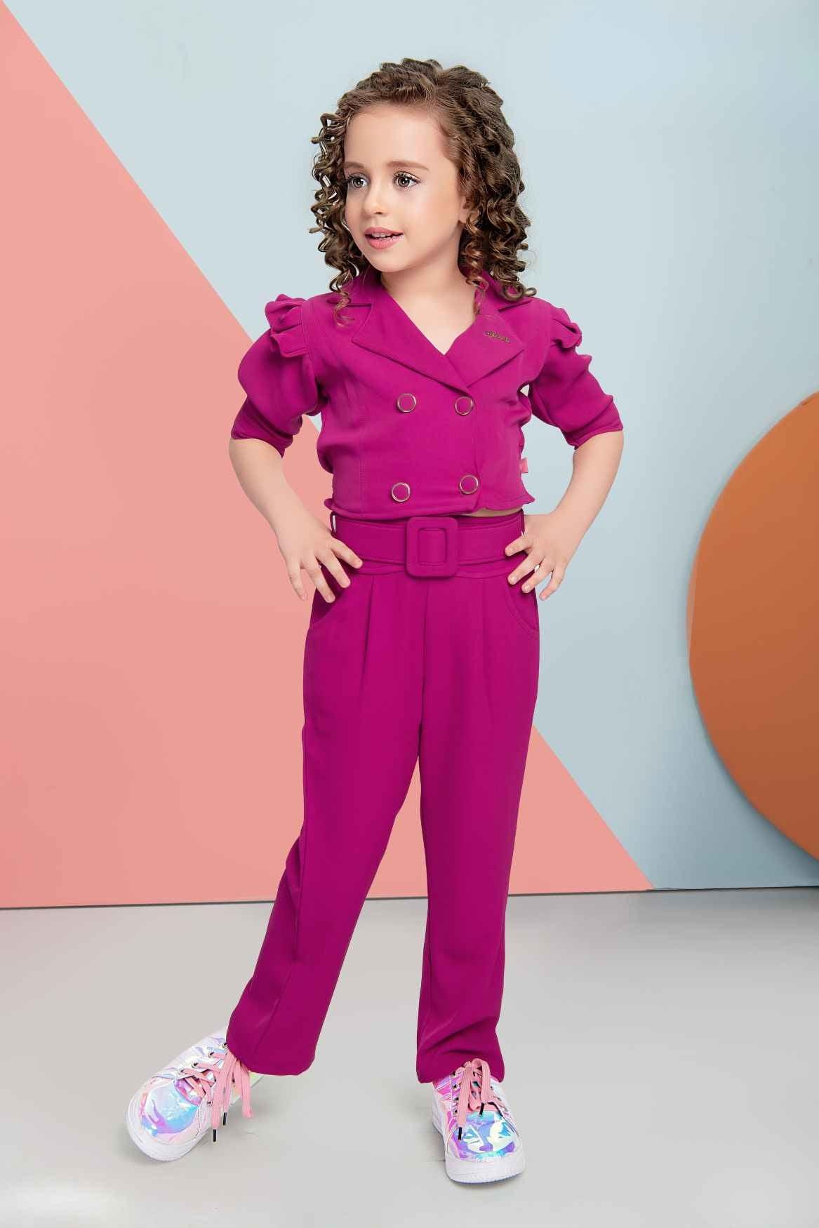 Trendy Pink Monochrome Co ord set with Double Breasted Top For Girls - Lagorii Kids