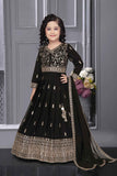 Designer Black Gown With Embroidery Work For Girls - Lagorii Kids