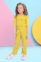 Trendy Mustard Monochrome Co ord set with Double Breasted Top For Girls - Lagorii Kids