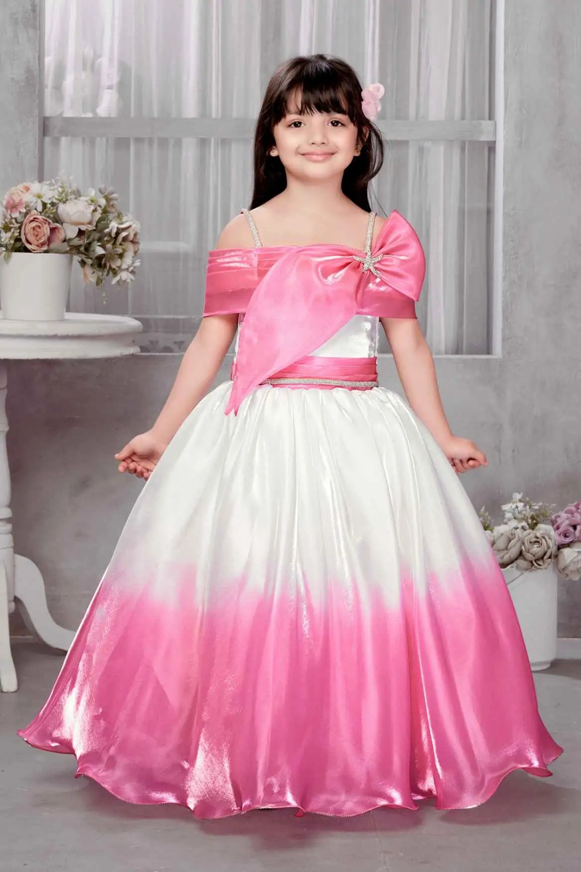 Designer Pink Bow Embellished With Stone Waist Band For Girls