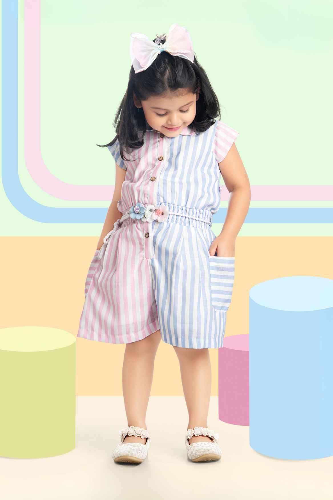 Trendy Mini Jumpsuit With Stripes For Girls - Lagorii Kids