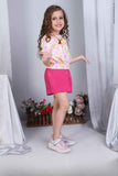 Printed White Top With Pink Skirt Set For Girls - Lagorii Kids