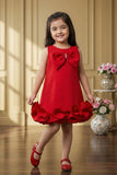 Girls Red Party Dress with Statement Bow And Ruffle Hemline