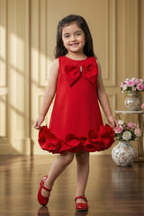 Girls Red Party Dress with Statement Bow And Ruffle Hemline