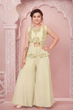 Designer Cream 3-piece Embroidered Palazzo Set for Girls