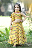 Yellow Floral Printed Lehenga Choli Set for Girls