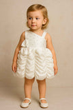 White Asymmetrical Satin Party Frock With Ruched Bubble Skirt For Girls