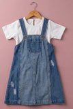 Girls Blue Denim Dungaree Dress with White Tee