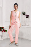 Tailored Pink Pant Set with Crystal Brooch Accents For Girls