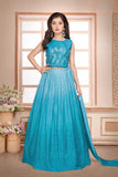 Elegant Blue Mirror Embroidered Lehenga Choli with Dupatta For Girls