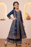 Navy Blue Zari Embroidered Palazzo Set For Girls