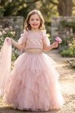 Blush Pink Floral Ruffle Lehenga Choli For Girls